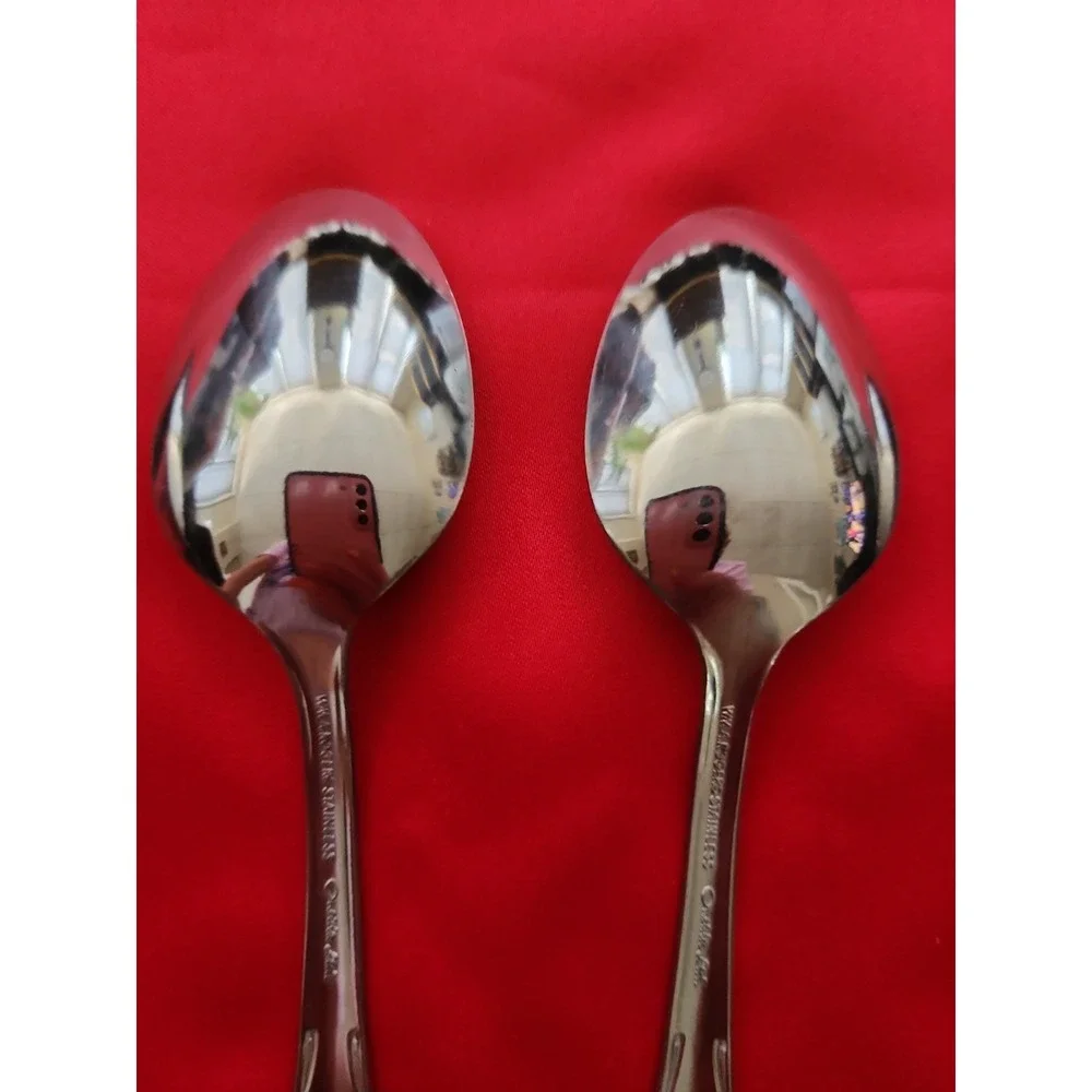 Oneida Wm. A. Rogers Fenway Daydream Stainless Soup Spoons Set of 5 Glossy